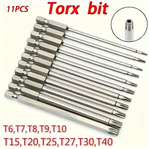 11pcs 75mm Magnetic Torx Screwdriver Bit Set - 1/4 Hex Screw Driver Bit Extension Adapter With Security Head Torx Star Hex Spline Bits For Easy Fastening