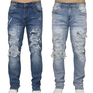 Men's Distressed Denim Jeans Slim Fit Ripped Knee