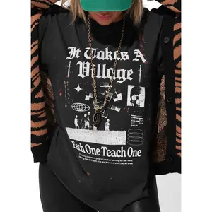 IT TAKES A VILLAGE BLEACHED OUT SIDE SLIT TEE