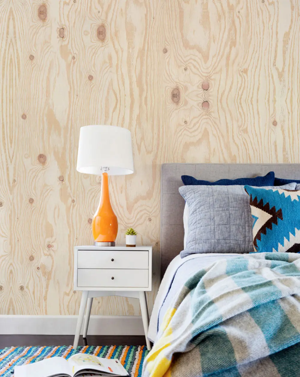 Earthy Boho-Chic Auto-Adhesive Plywood Accent Wall Mural Thin Film Wallpaper - Peel and Stick, Renter Friendly, 96" W Decorative Wall Panels for Home Improvement, Living Room Home Inspo, Self-Adhesive