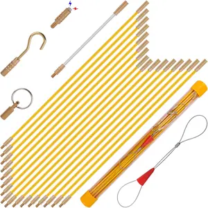 22FT Fiberglass Running Electrical Wire Cable Pulling Fish Tape kit in a Carrying Case Through Wall Cable Snake Rods Electrical Tools Kit with Different Attachments