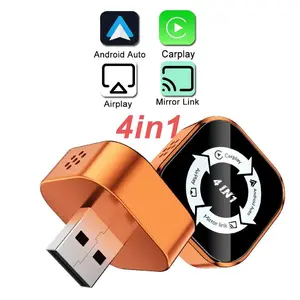 Upgraded 4-in-1 CarPlay Wireless Adapter Carplay Dongle Connectivity - iPhone/Android Compatible | Fast Connection, Hands-Free Calling, AirPlay, Mirror Link, Netflix, Youtube type-c adapter Bluetooth 5.0 fast transmission, ultra-HD stereo sound