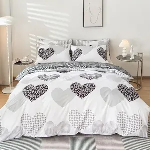 Heart Print Duvet Cover Set, 3 Counts/set Including 1 Count Duvet Cover & 2 Counts Pillowcase without Filler, Soft Comfortable Bedding Set for Home Bedroom, Decorative Duvet Cover