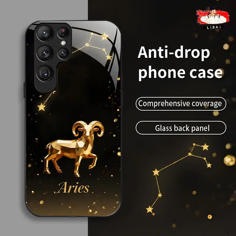 Suitable for [Galaxy S24 Ultra] New high-end twelve constellations glass mobile phone case new business simple explosion-proof mobile phone case affordable anti-fall anti-fingerprint 995