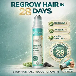 PILGRIM Korean Liquid Hair & Scalp Serum Roll-On - Redensyl Anagain Capilia Formula, Strengthens Strands, Stops Fall, Mess-Free 28-Day Scalp Treatment for Adults, Fuller Results