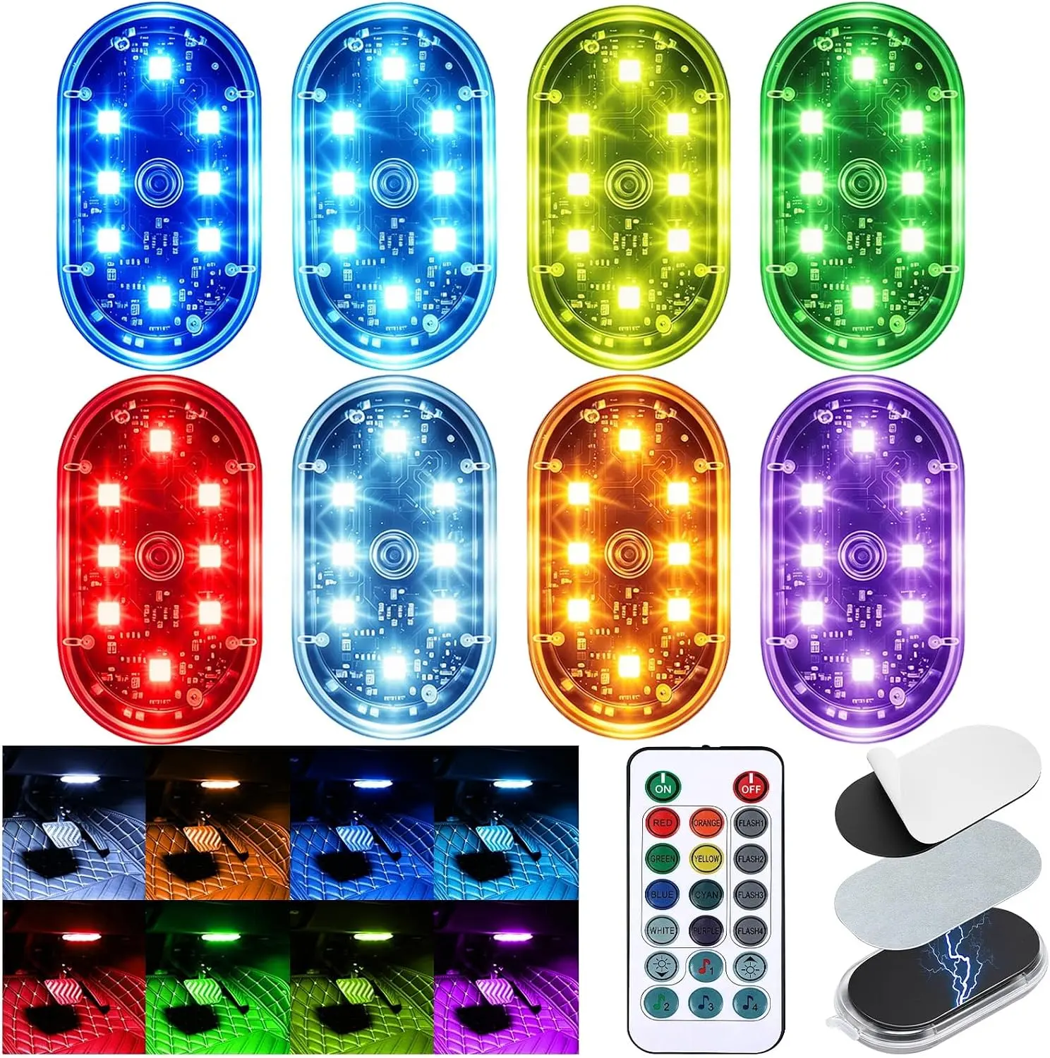 4/8PCS LEDs Wireless LED Strobe Lights, 8 Colors High Brightness Waterproof Car Flashing Light with Remote Control, Rechargeable LED Warning Light for Car Truck Motorcycle Aircraft power outage