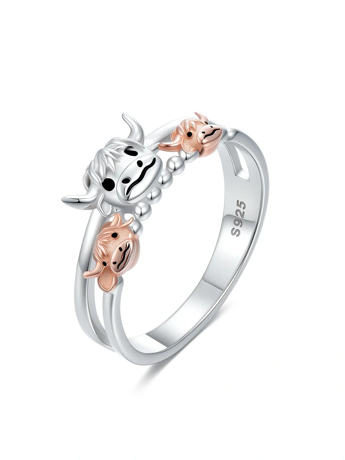 S925 sterling silver Alpine cow mother and daughter ring, love is encircled on the fingertips and passed down from generation to generation, a perfect jewelry gift must-have s925