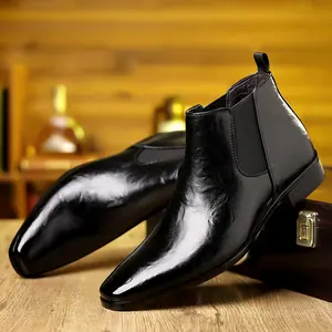 Men's Classic Chelsea Dress Boots - Smooth Shoe Shape & Elastic Side Mouth Design for Business Formal Occasions