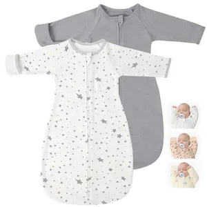 2 Pack Transitional Swaddle Sack with Arms Up & Sleeves, Mitten Cuffs, 2-Way Zipper, Sleep Sacks Blanket for Newborns - Calms Startle Reflex, Newborns Baby Boys & Girls Sleep Bag