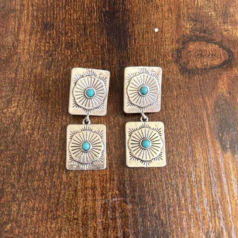 Western Turquoise Sunburst Earrings