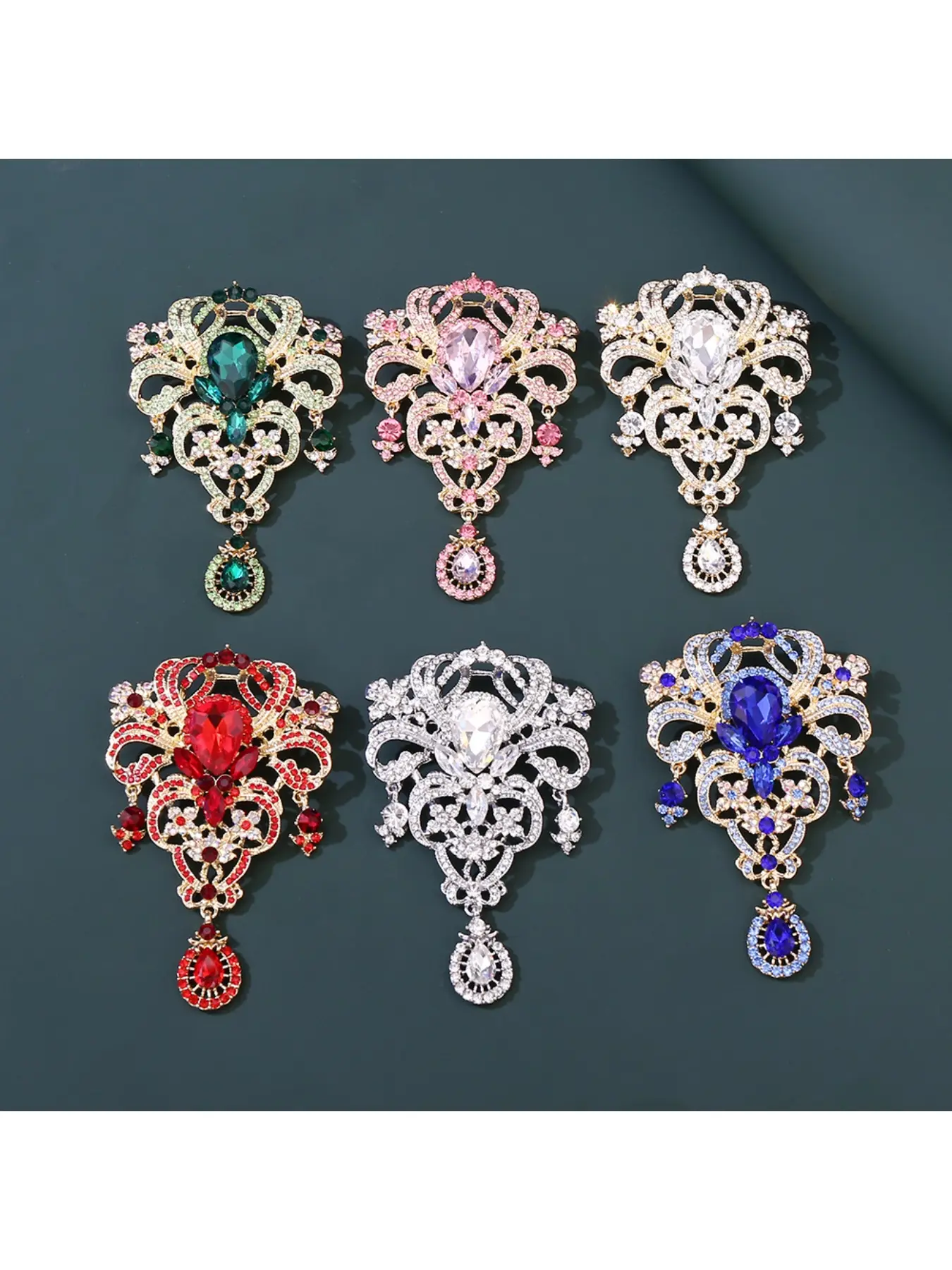 High-end gorgeous light luxury palace pendant large glass elegant Exquisite Brooch fashionable ladies clothing corsage jewelry brooch