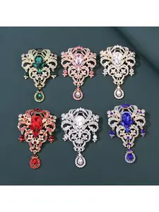 High-end gorgeous light luxury palace pendant large glass brooch fashionable ladies clothing corsage jewelry brooch