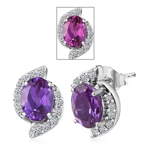 AAA Luxuriant Lab Grown Purple Sapphire and G-H SI Lab Grown Diamond 3.21 ctw Earrings in 10K White Gold Christmas Gifts