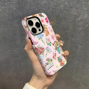 A phone case with floral pattern, matte feel, dual-layer protection, suitable for iPhone 17/16/15/14/13/12/11 PRO PROMAX PLUS AIR X XS XR, an ideal gift for friends and family, FLMS224