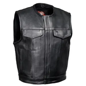 Milwaukee Motorcycle Clothing Co. Men's Premium Black Leather Club Style Biker Vest