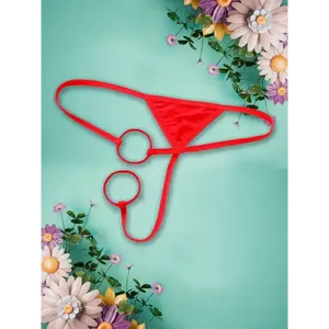 Men's Sexy G-Strings 2-Pack Low Rise Hollow Mini Thong, Elastic Band O-Ring Bikini Briefs, Fabric, Stretch, Red And White, 2025