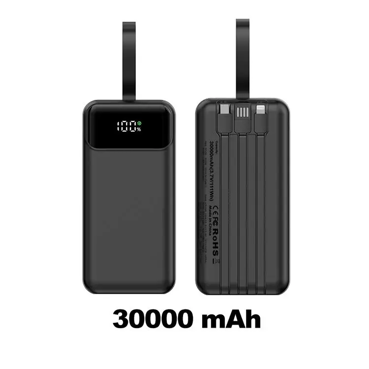 DANOU 30000mAh Portable Power Bank, 22.5W Fast Charging, Built-in Cable, Digital Display for iPhone, Android Devices