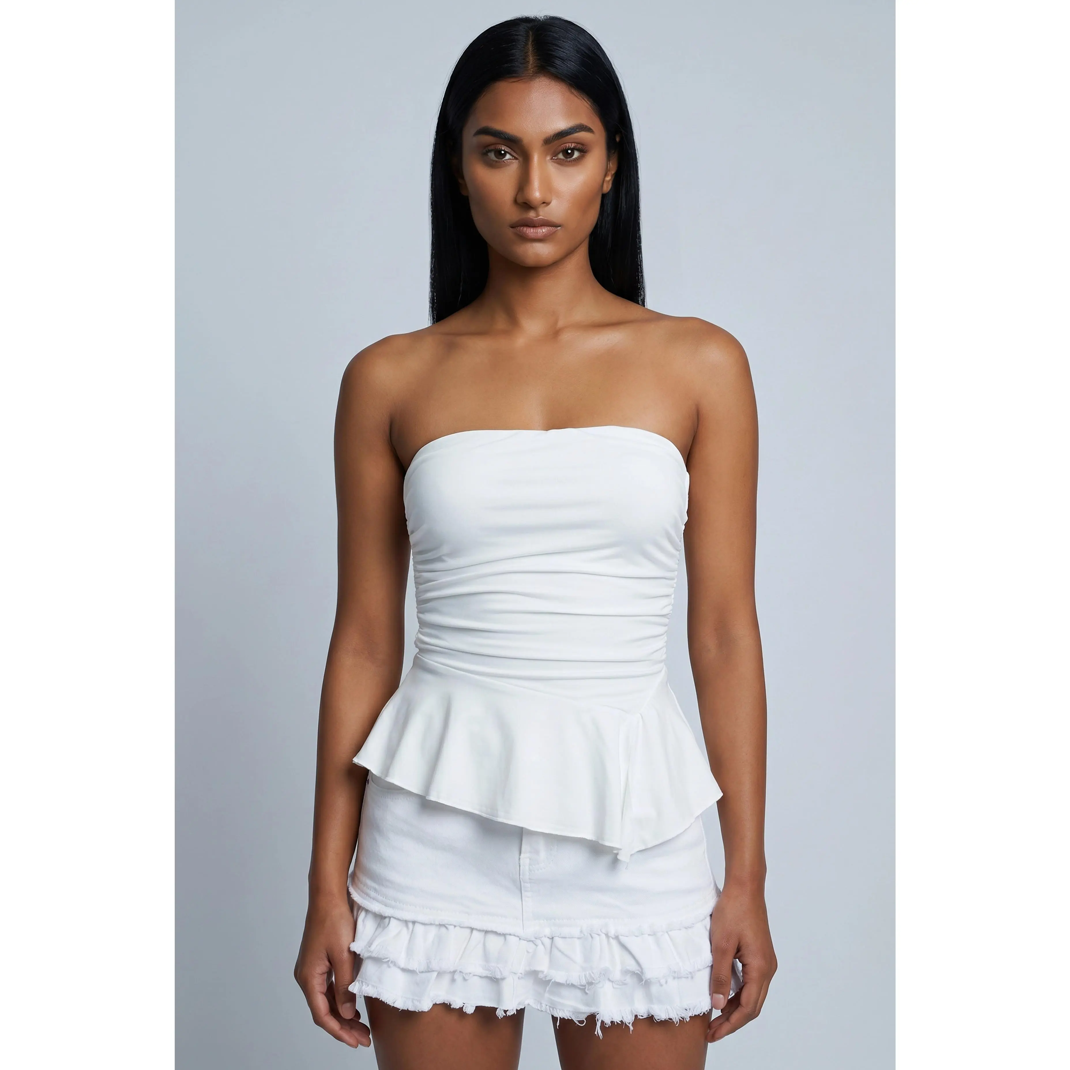 Asymmetrical Peplum Tube Top