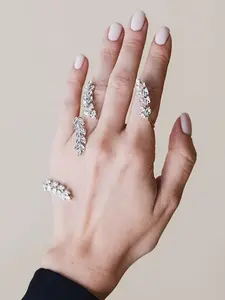 Trendy Adjustable Rhinestone Open Finger Bracelet, Stylish Women's Finger Ring Bracelet Set, Chic Jewelry for Fashion Lovers