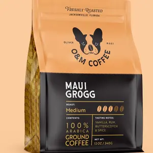 Oliver Maui O&M Coffee Maui Grogg 12 oz Sugar Free Pack Dairy Free Beverage Coffee Medium Roast 100% Arabica Ground Coffee Flavor