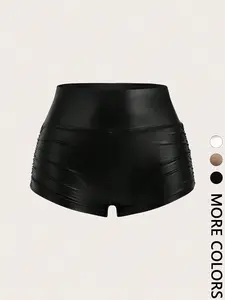 1 Black Faux Leather Ruched Shorts Women | High Waist Bodycon Hot Pants | Y2K Baddie Style for Night Out Club Rave