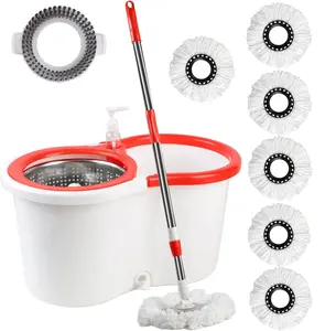 Spin Mop Bucket System with Replacment Brush & 6 Microfiber Refills Self Wash Mop Bucket for Efficient Cleaning Household Tools Christmas Gifts