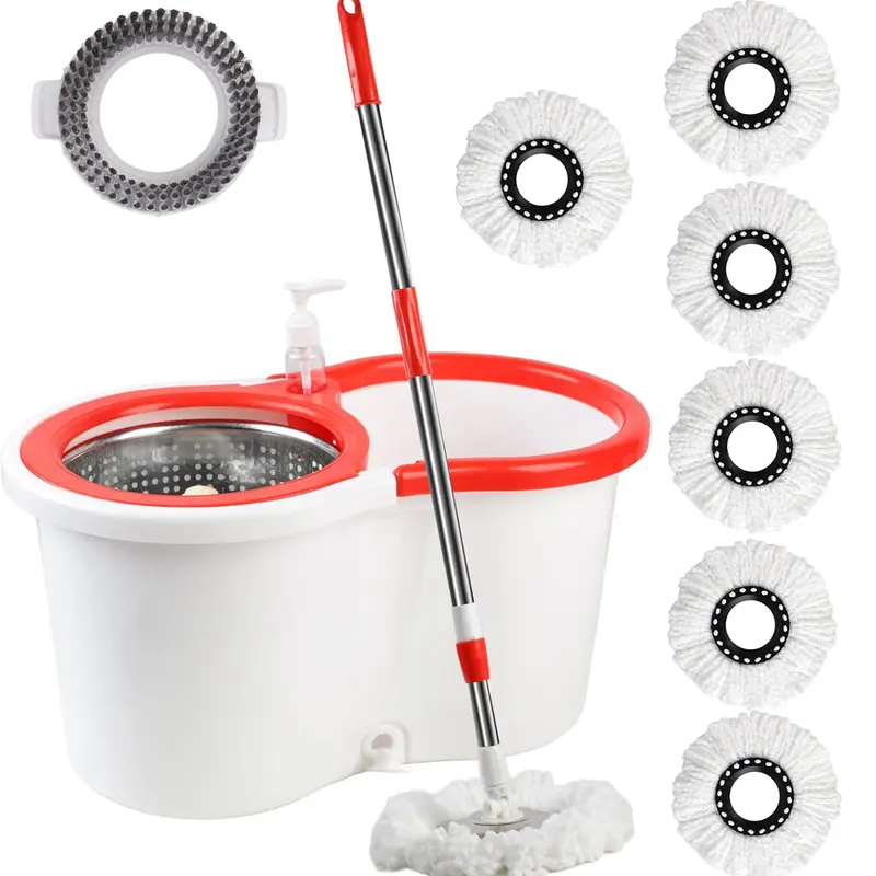 360° Spin Mop & Bucket System Set - Flat Mop, Replacement Brush, 6 Microfiber Refills for Efficient Household Cleaning - Mother's Day Gift, Mop And Bucket Set, Bucket System Mops