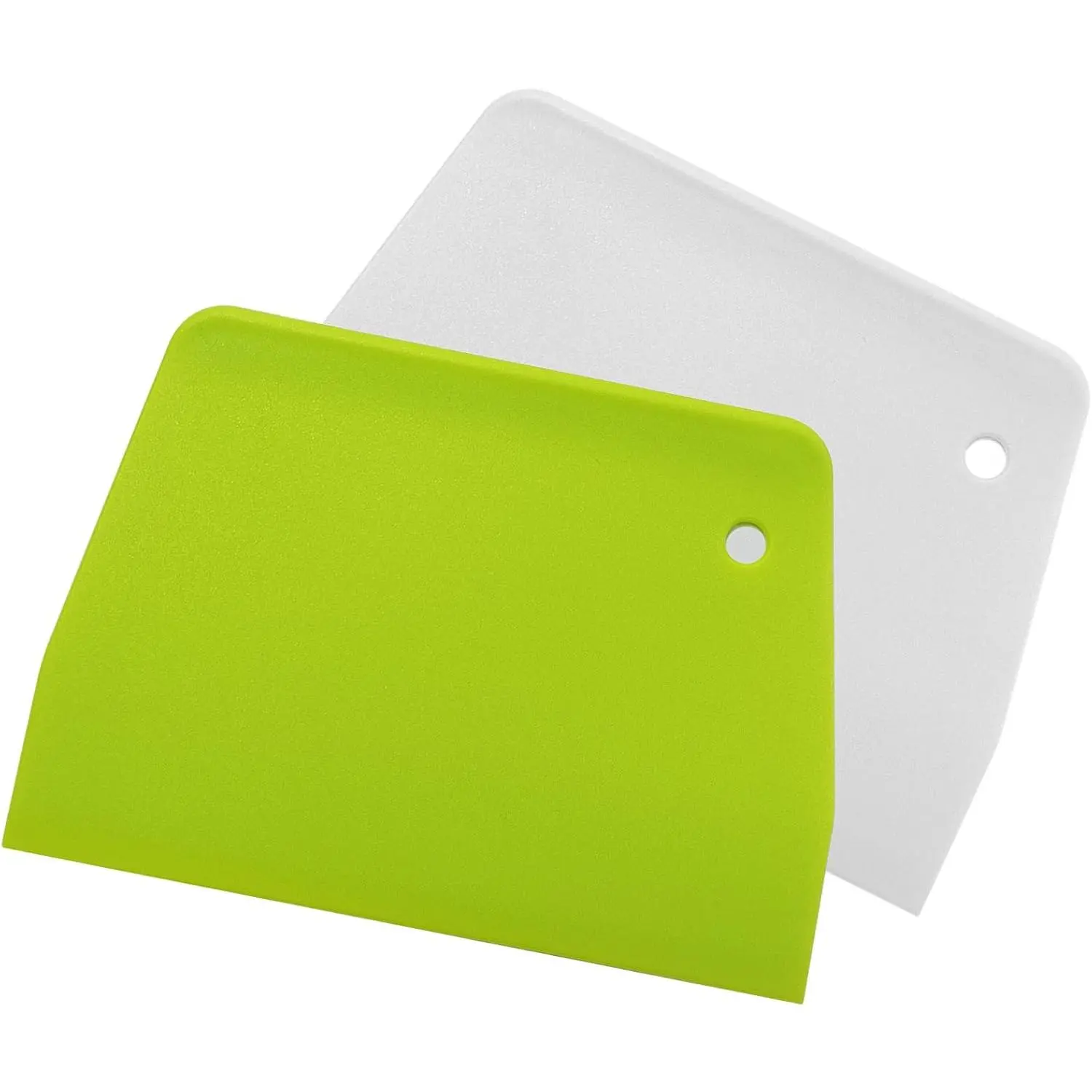 Dough Spatulas & Bench Scraper,Multipurpose Kitchen Tool with Hanging Hole for Any Mixing Bowl,Set of 2 count - White,Green - Hard Plastic