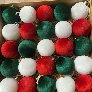 25 pcs of Velvet Christmas Ball Ornaments Red White green Xmas Tree Hanging Pendants DIY Home Party  Decor’s Measurements: 60mm/2.36 inches
