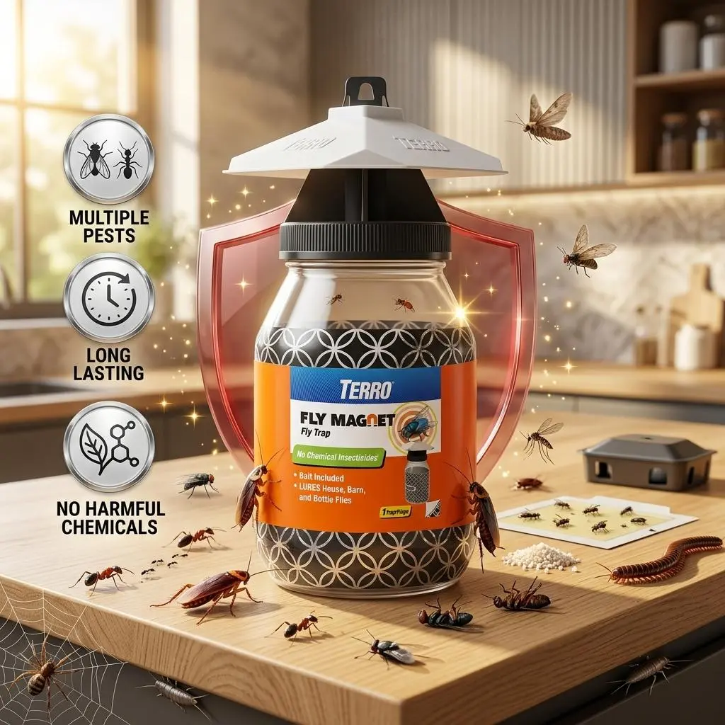 Fly Magnet Trap, Reusable Poison-Free Outdoor Fly Catcher with Bait | Kills House Flies, Barn Flies & Bottle Flies, Easy to Use Outdoor Fly Trap for Patios & Decks, Bait Activates in Hours