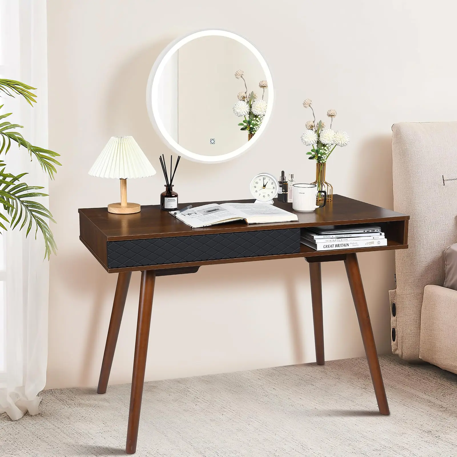 【GARVEE】31" Walnut Writing Desk, Mid Century Modern, Home Office