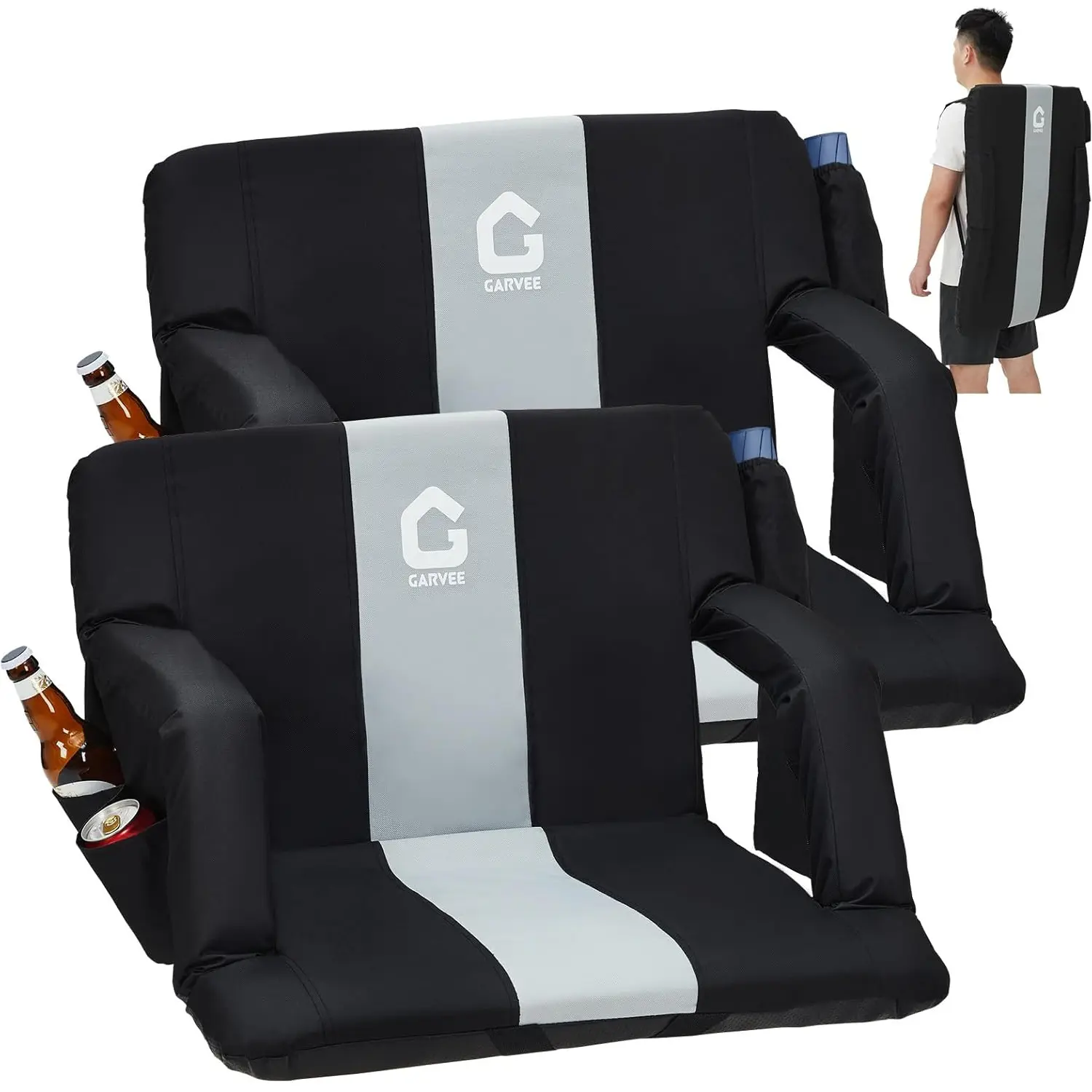 Wide Stadium Seats for Bleachers with Back Support, 6-Position Adjustable Bleacher Chairs with Armrests, Cup Holder & Thick Cushion, Large Pockets for Outdoor Sports & Concerts