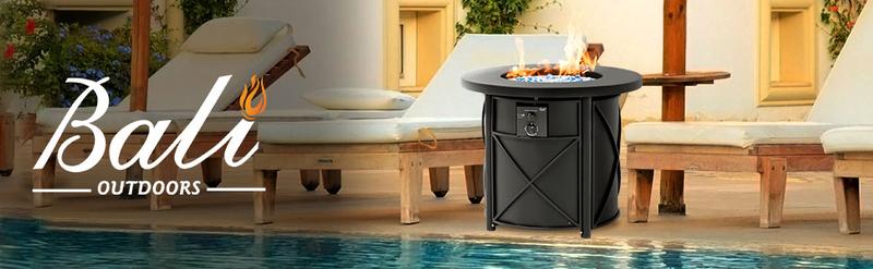 BALI OUTDOORS 28''-42'' Gas Fire Pit Table – 50,000 BTU Propane Fire Column with Blue Glass Stones for Patio & Garden