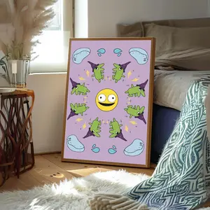 Smiling Friends Collage Poster – Retro Cartoon Wall Art Print, Funny Psychedelic Aesthetic Room Decor for Bedroom or Living Room, Unframed