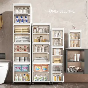 1 piece of narrow gap storage box, foldable bathroom storage cabinet, wash care product storage cabinet for bathroom, cosmetic storage shelf, lid-type storage box, Plastic Storage Boxes