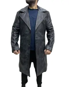 Billy Butcher The Boys Karl Urban Military Distressed Men's Trench Long Coat Real Leather Jacket