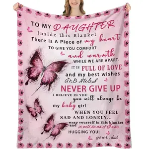 Inspirational Pink Butterfly-Embellished Bedding Blanket, Ideal for Daughters as Graduation or Christmas Gift for Bedroom Decoration