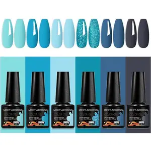 Blue Color Series Gel Nail Polish Set, 6 Counts Gel Nail Art Design, Semi Permanent Need Lamp Cure Soak Off UV LED Gel Varnish Manicure