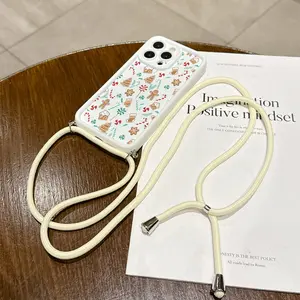 Convenient Lanyard Phone Case with Adjustable Strap and Crossbody Shoulder Strap, Christmas Gingerbread Man Pattern, Tpu Anti-Drop Protection