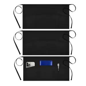 3 Pack Server Aprons with 3 Pockets, Waterdrop Resistant Waitress Waiter Waist Apron, 11.5inch Black (100% Polyester) - Home Improvement.