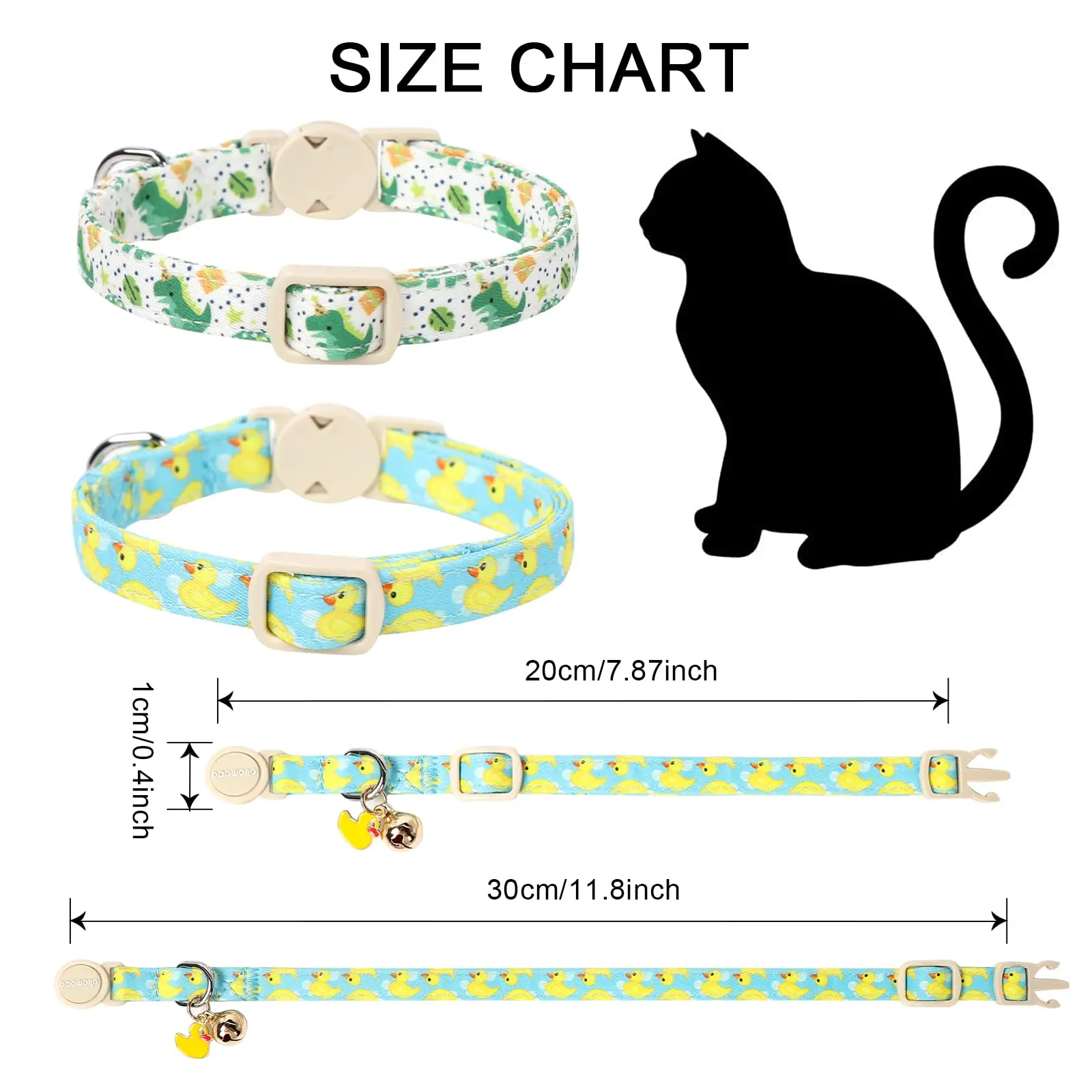DOGWONG 2 Pack Summer Breakaway Cat Collars with Bell, Adjustable Duck & Dinosaur Print Accessory - Safety Soft Pet Collar for Girl Boy Cats DOGWONG 2 Pack Summer Breakaway Cat Collars with Bell, Adjustable Duck & Dinosaur Print Accessory - Safety Soft Pet Collar for Girl Boy Cats