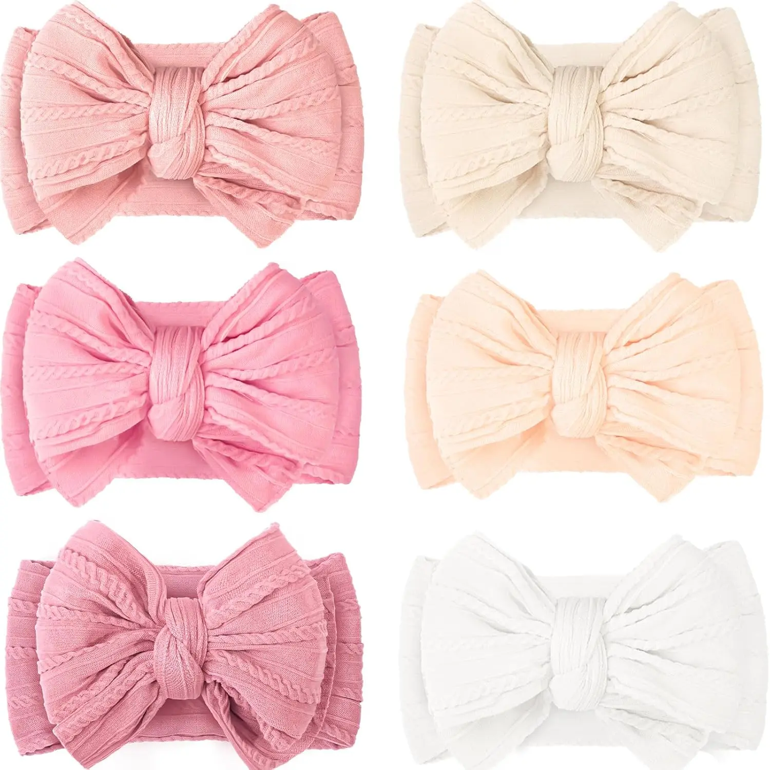 6 Pcs Baby Bows Headbands Nylon Hairbands Baby Girl Bows Hair Accessories for Newborn Infant Toddler Essentials (Classic Pink Series)