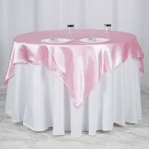 Satin Square Table Overlay 60"x60" Pink - Luxurious Wedding Table Topper
