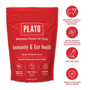 Plato Air-Dried Wellness Chews for Dogs | Immunity & Gut Health Support | Turkey Tail Mushroom, Pumpkin & Beef Tallow