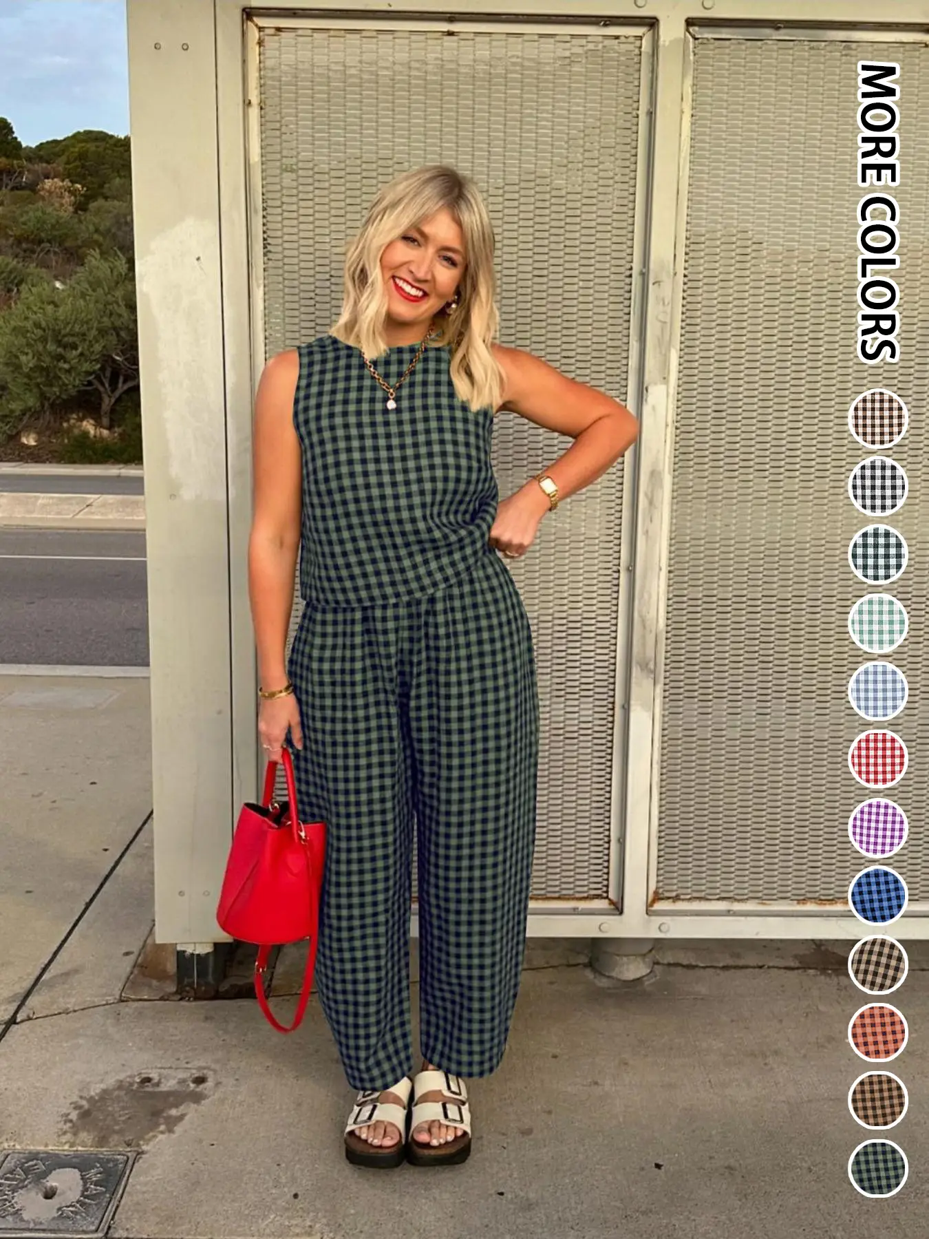 Women's Plaid Print Tank Top & Pants Two-piece Set, Casual Sleeveless Top & Pants for Summer, Ladies Clothes for Daily Wear, Cute Summer Outfit