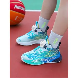 Boys’ Mid-Top Athletic Basketball Shoes, PU Leather Upper, Fabric Lining, EVA Sole, Round Toe Design, Suitable for All Seasons