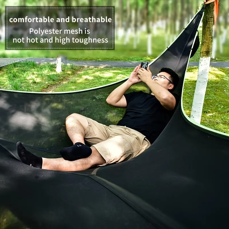 Spacious Multi-Person Triangular Hammock Lightweight Durable Polyester Fabric Easy to Assemble No Power Needed Mixed Colors Ideal for Camping Outdoor Relaxation Hammocks for Outside Travel Accessory