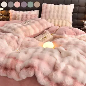 Luxury Faux Rabbit Fur 3PCS Duvet Cover Set – Ultra Soft Warm Bedding Bed Sets with Zipper Closure & 2 Pillowcases, Solid/Butterfly Design, Versatile Patterns, Cozy Bedroom Decor, Perfect Christmas & Housewarming Gift