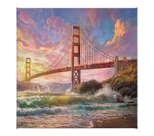 Thomas Kinkade Sunset on Golden Gate Bridge 14x14 Gallery Wrap