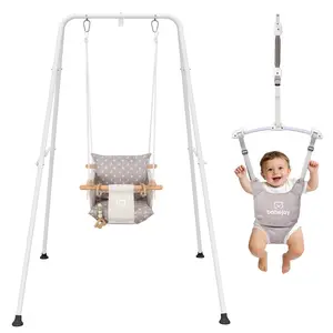 Babejoy 2-in-1 Baby Jumper & Swing, Foldable Stable Stand, Indoor & Outdoor Toddler Swing Set，#DealsForYouDays